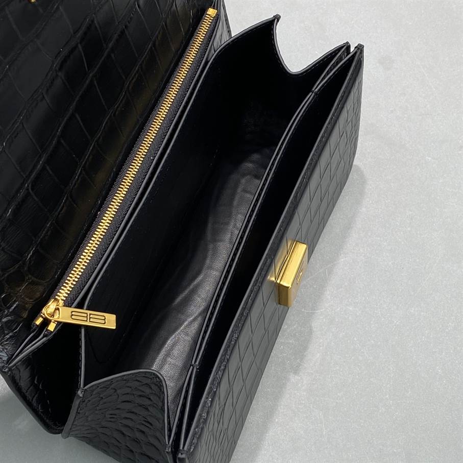 Women'S Gossip Small Bag In Extra Supple Crocodile Embossed Calfskin In Black - BHB04 - 9