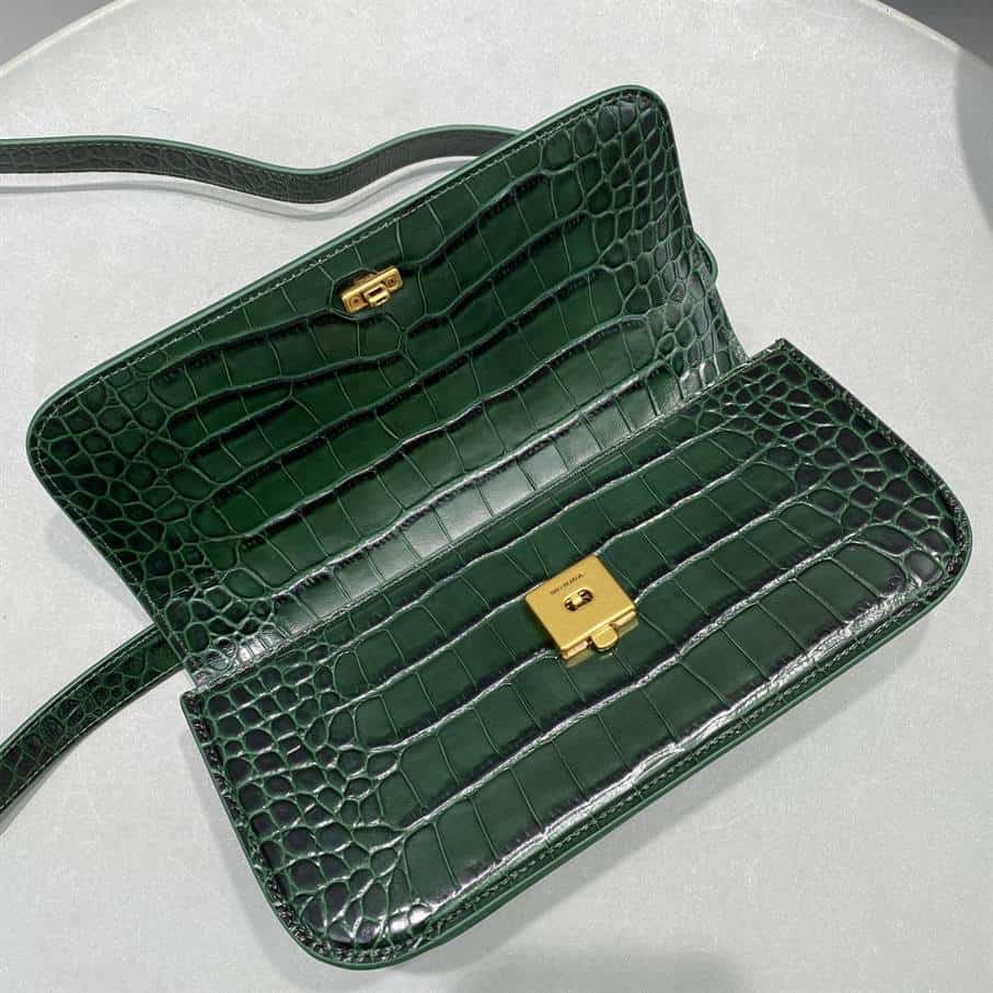 Women'S Gossip Small Bag In Extra Supple Crocodile Embossed Calfskin In Forest Green - BHB03 - 8