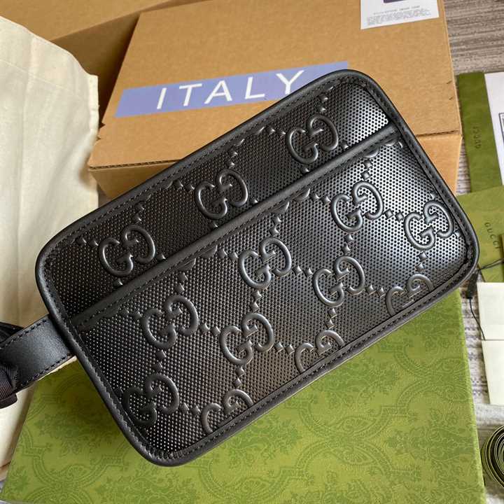 Gg Embossed Cosmetic Case Black Gg Embossed Leather Cotton Linen Lining GBB020 - 10