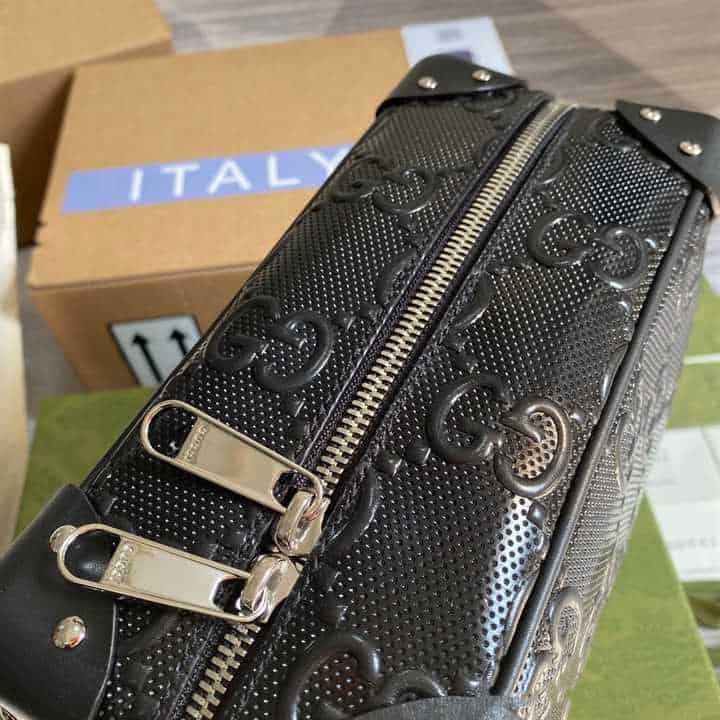 Gg Embossed Shoulder Bag In Black Leather GMB011 - 10