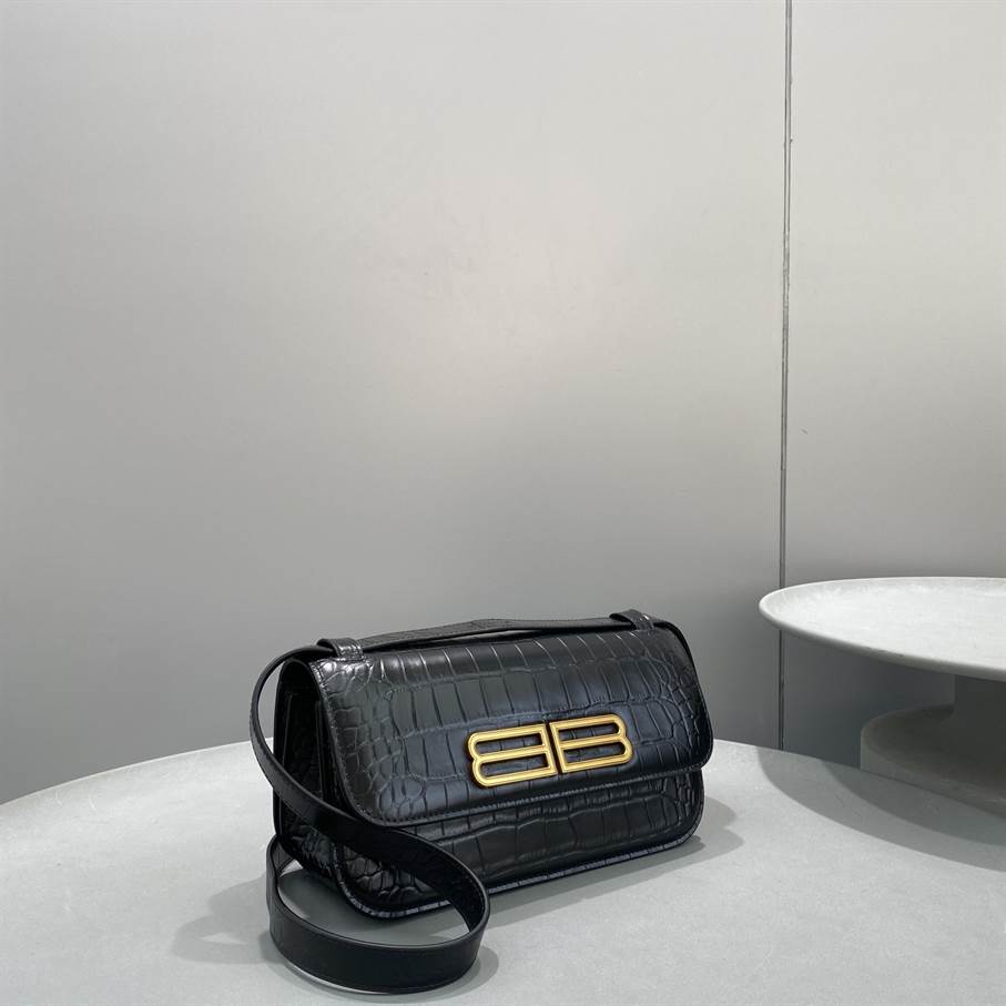 Women'S Gossip Small Bag In Extra Supple Crocodile Embossed Calfskin In Black - BHB04 - 3