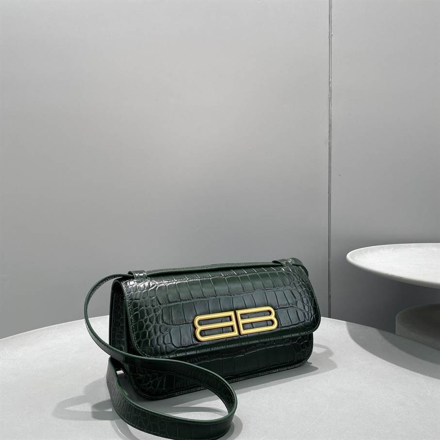 Women'S Gossip Small Bag In Extra Supple Crocodile Embossed Calfskin In Forest Green - BHB03 - 3