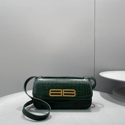 Women'S Gossip Small Bag In Extra Supple Crocodile Embossed Calfskin In Forest Green - BHB03 - 1