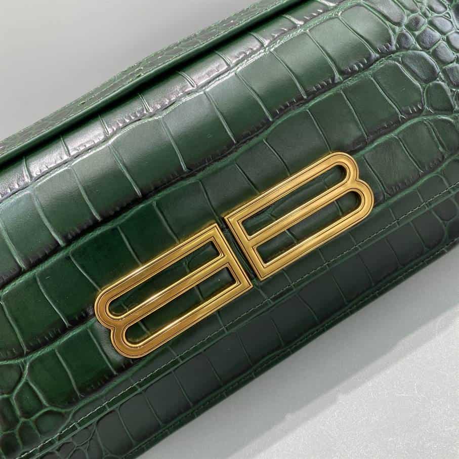 Women'S Gossip Small Bag In Extra Supple Crocodile Embossed Calfskin In Forest Green - BHB03 - 4