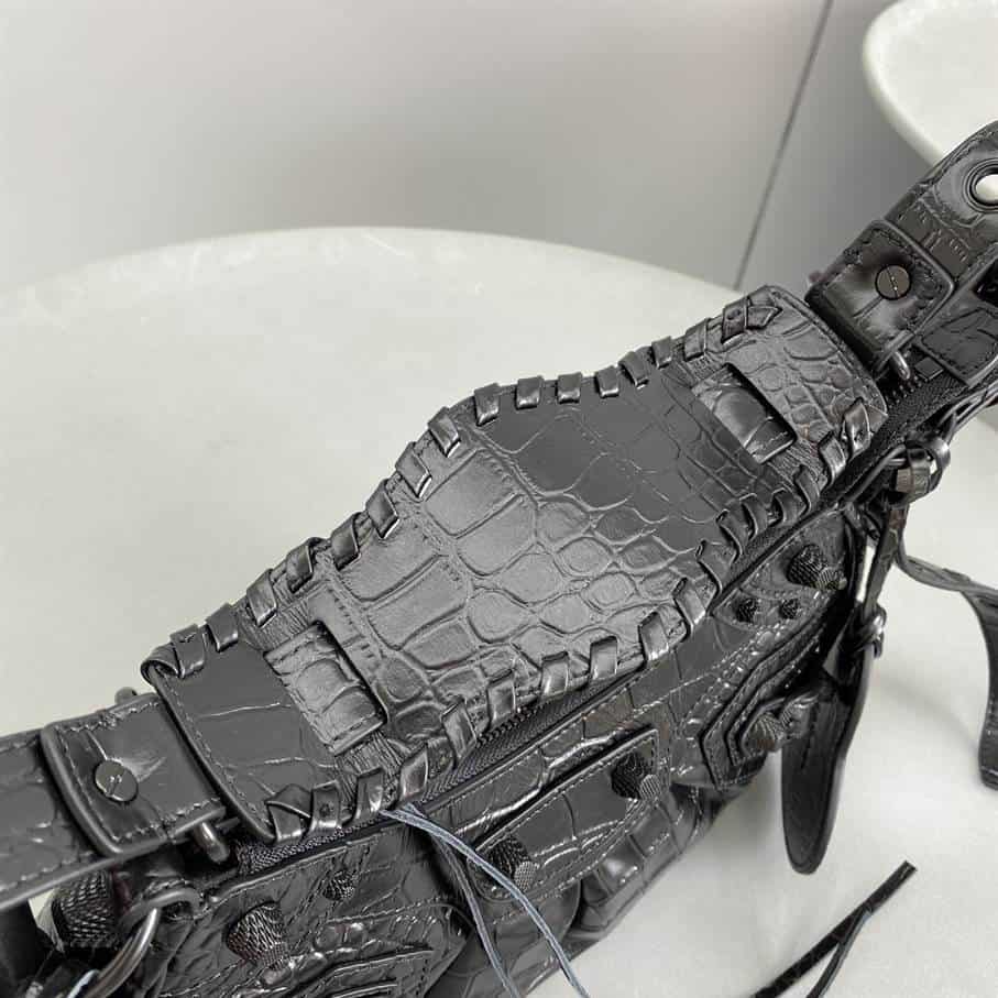 Women'S Le Cagole Xs Shoulder Bag In Extra Supple Crocodile Embossed Calfskin In Black - BHB05 - 6