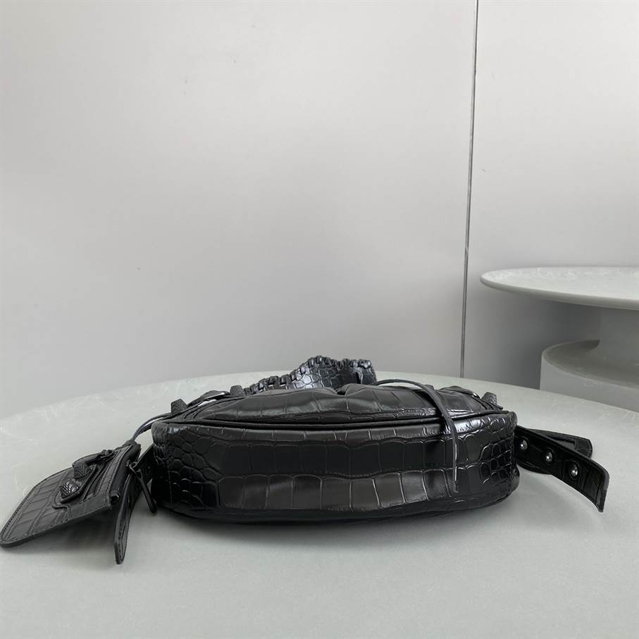 Women'S Le Cagole Xs Shoulder Bag In Extra Supple Crocodile Embossed Calfskin In Black - BHB05 - 5