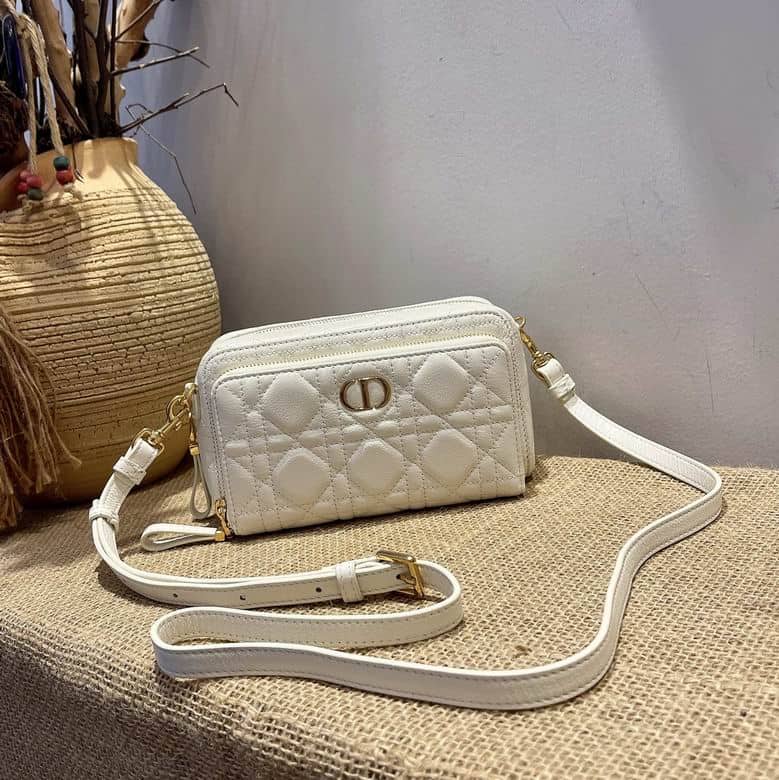 Dior Caro Double Pouch White Supple Cannage Calfskin - DHB10 - 2