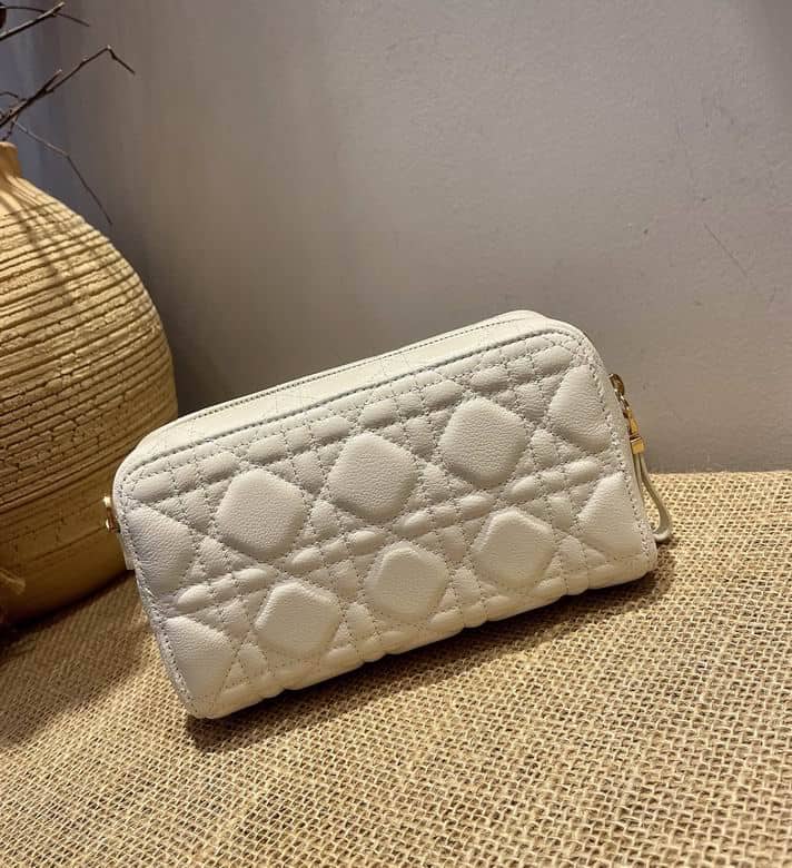 Dior Caro Double Pouch White Supple Cannage Calfskin - DHB10 - 5