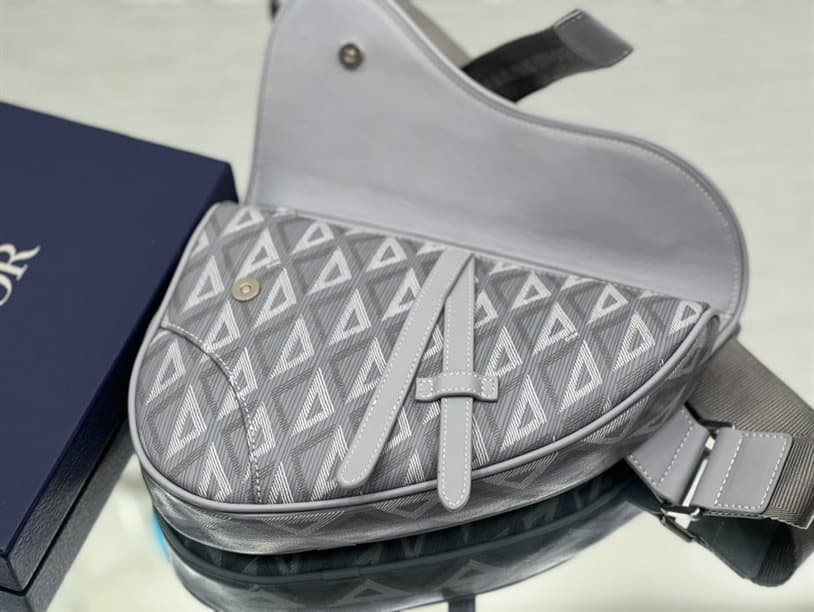 Dior Saddle bag Dior Gray CD Diamond Canvas and Smooth Calfskin - DMB08 - 5