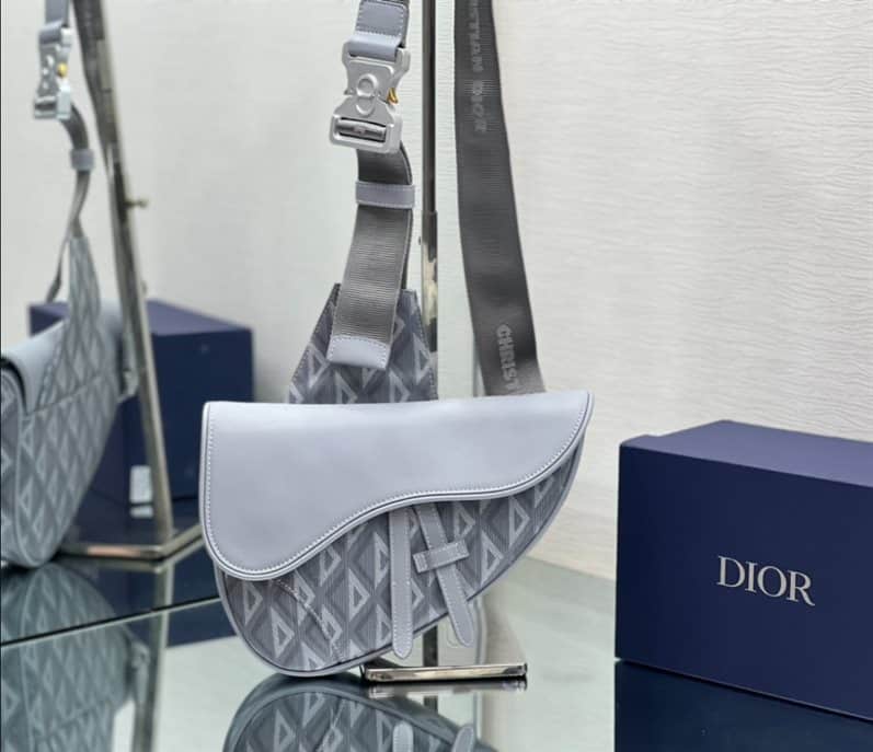 Dior Saddle bag Dior Gray CD Diamond Canvas and Smooth Calfskin - DMB08 - 2