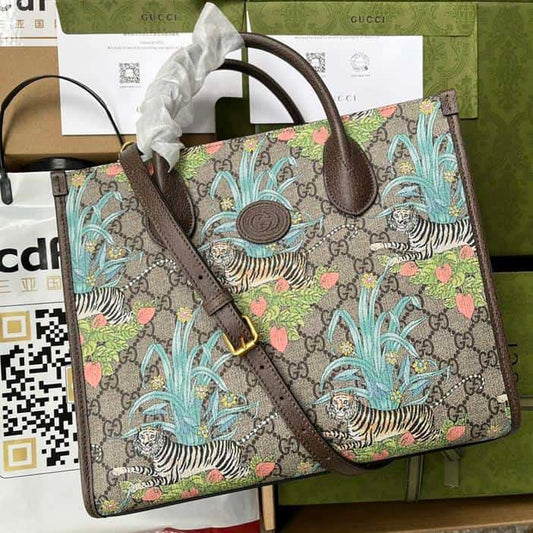 GG Small Tote Bag Brown Blue - GTB198 - 1