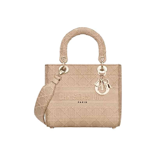 MEDIUM LADY D-LITE BAG Beige Cannage Embroidery - DHB48 - 1