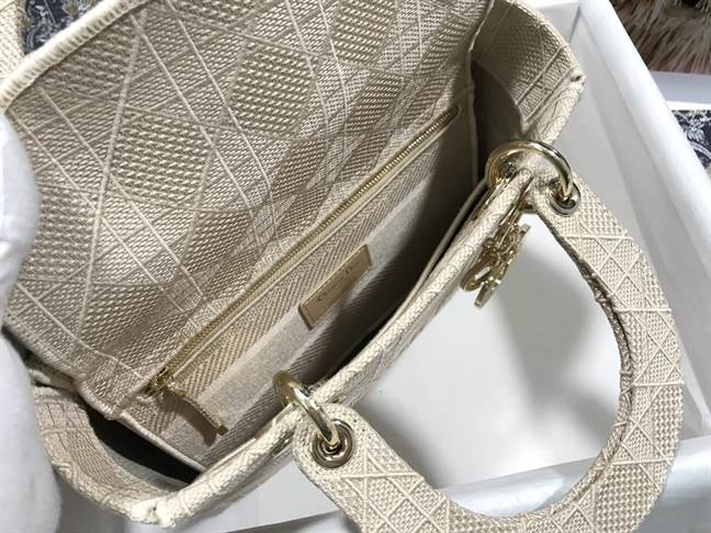 MEDIUM LADY D-LITE BAG Beige Cannage Embroidery - DHB48 - 3