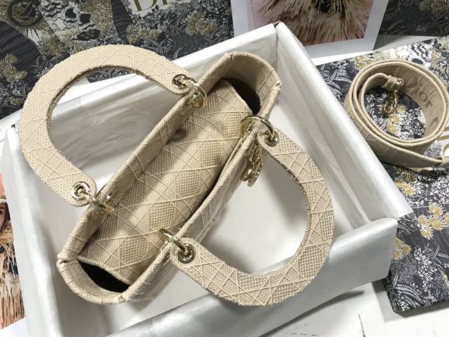 MEDIUM LADY D-LITE BAG Beige Cannage Embroidery - DHB48 - 5