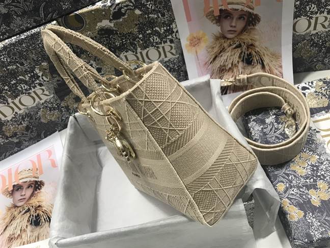 MEDIUM LADY D-LITE BAG Beige Cannage Embroidery - DHB48 - 6