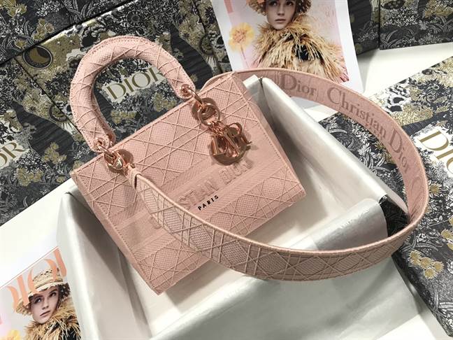 MEDIUM LADY D-LITE BAG Bois de Rose Cannage Embroidery - DHB47 - 2