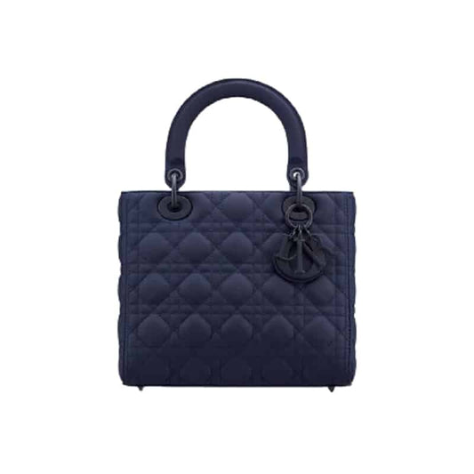 MEDIUM ULTRAMATTE LADY DIOR BAG Indigo Blue Ultramatte Cannage Calfskin - DHB42 - 1