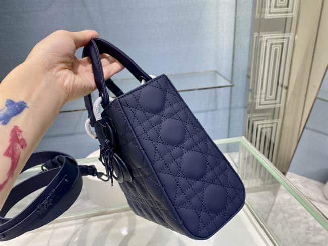 MEDIUM ULTRAMATTE LADY DIOR BAG Indigo Blue Ultramatte Cannage Calfskin - DHB42 - 3