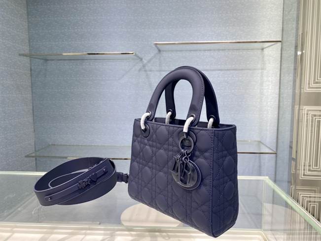 MEDIUM ULTRAMATTE LADY DIOR BAG Indigo Blue Ultramatte Cannage Calfskin - DHB42 - 4
