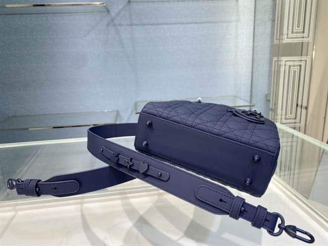 MEDIUM ULTRAMATTE LADY DIOR BAG Indigo Blue Ultramatte Cannage Calfskin - DHB42 - 7