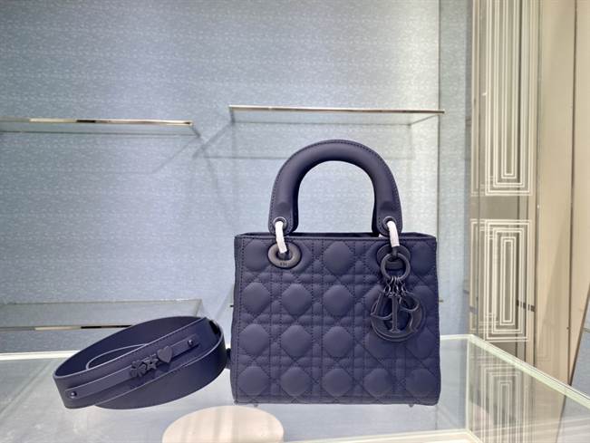 MEDIUM ULTRAMATTE LADY DIOR BAG Indigo Blue Ultramatte Cannage Calfskin - DHB42 - 2