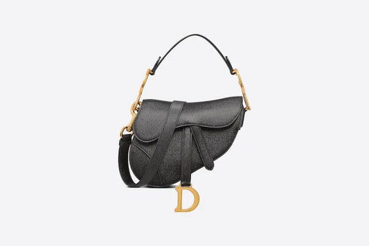 MINI SADDLE BAG WITH STRAP Black Grained Calfskin - DHB01 - 1