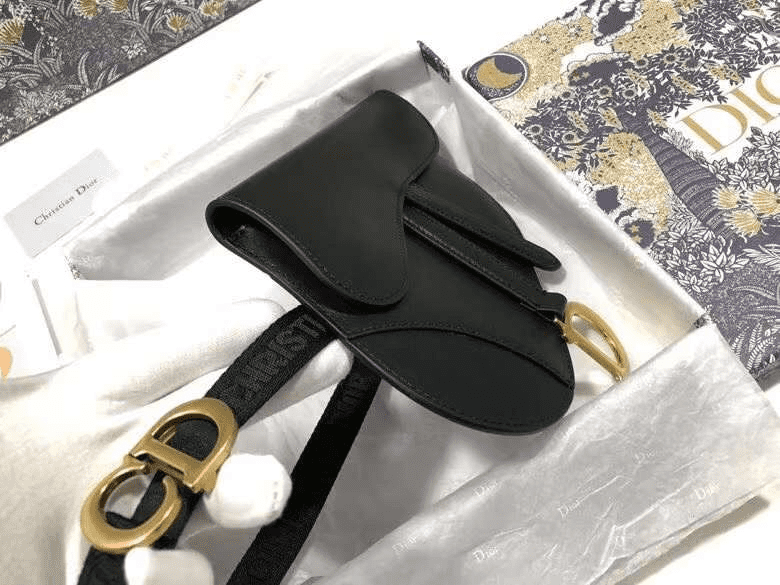 MINI SADDLE BAG WITH STRAP Black Grained Calfskin - DHB01 - 7