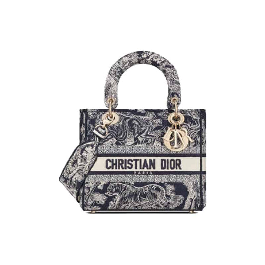 Medium Lady D-Lite Bag Blue Toile de Jouy Reverse Embroidery - DHB33 - 1