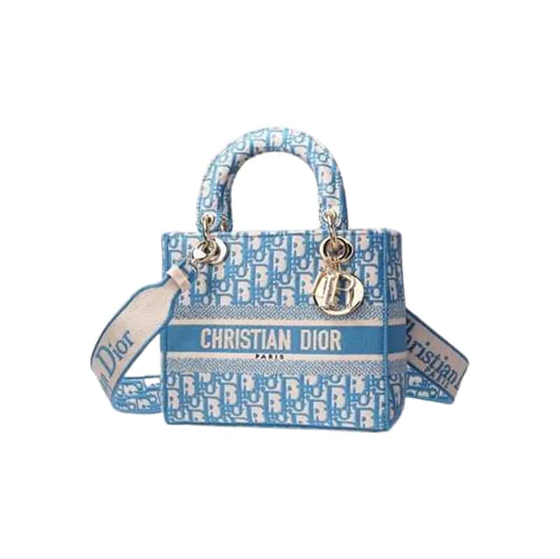 Medium Lady D-Lite Bag Cornflower Blue Toile de Jouy Embroidery - DHB21 - 1