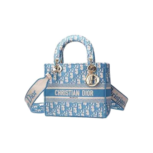 Medium Lady D-Lite Bag Cornflower Blue Toile de Jouy Embroidery - DHB21 - 1