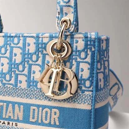 Medium Lady D-Lite Bag Cornflower Blue Toile de Jouy Embroidery - DHB21 - 4