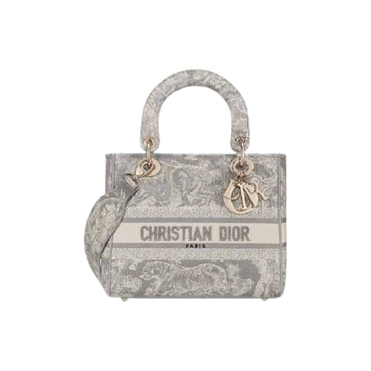 Medium Lady D-Lite Bag Gray Toile de Jouy Reverse Embroidery - DHB32 - 1