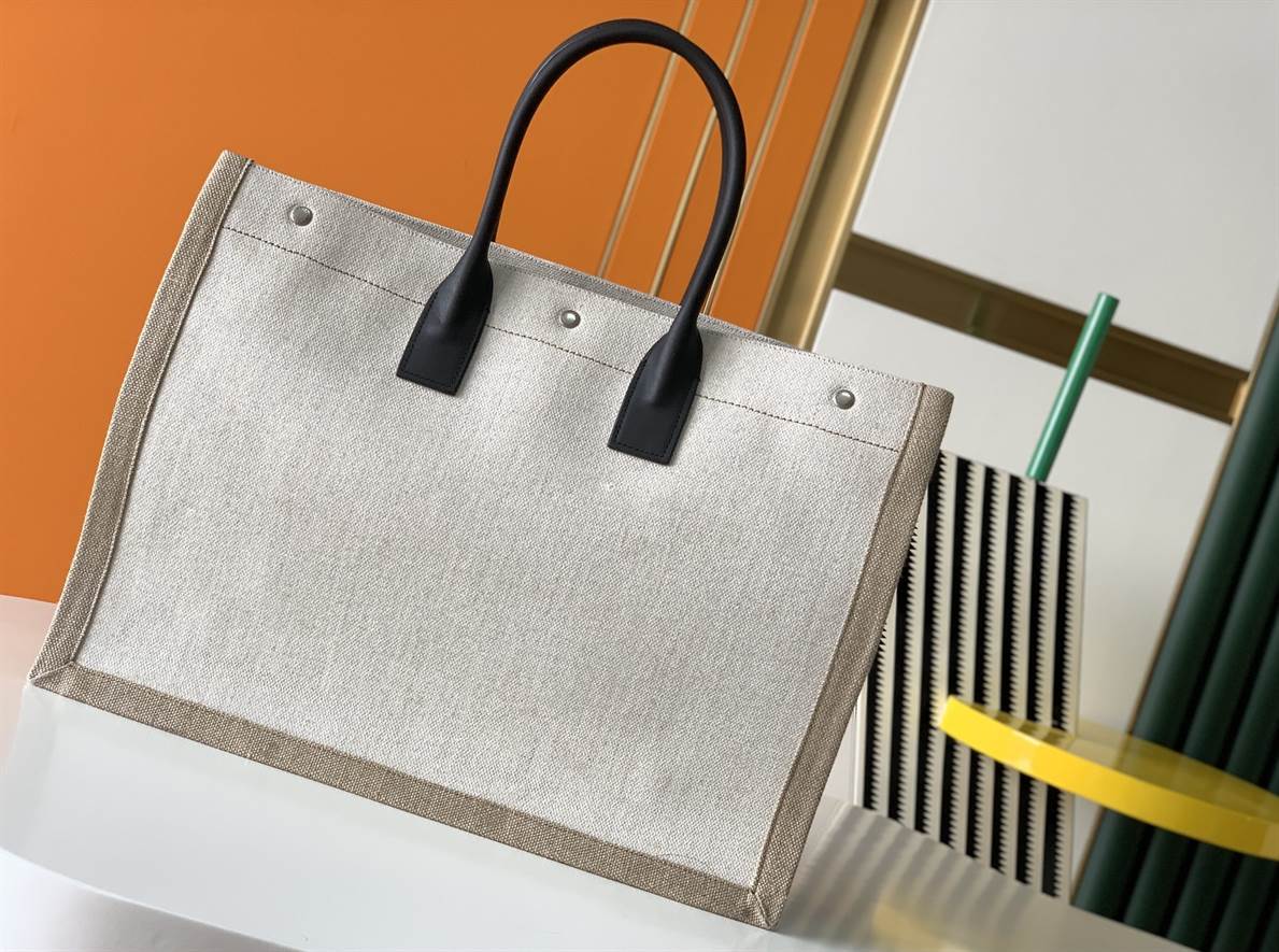 Rive Gauche Tote Bag In Linen And Leather - YPS16 - 3