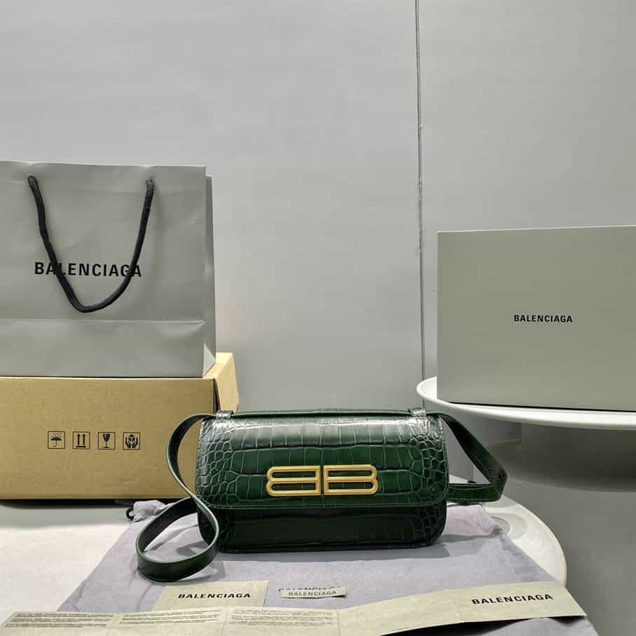 Women'S Gossip Small Bag In Extra Supple Crocodile Embossed Calfskin In Forest Green - BHB03 - 5
