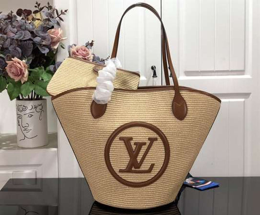 Louis Vuitton Caramel Brown Synthetic Knitted Raffia Shoulder Bag - LTB550 - 1