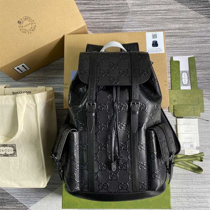 Gg Embossed Backpack In Black Leather GBP014 - 2