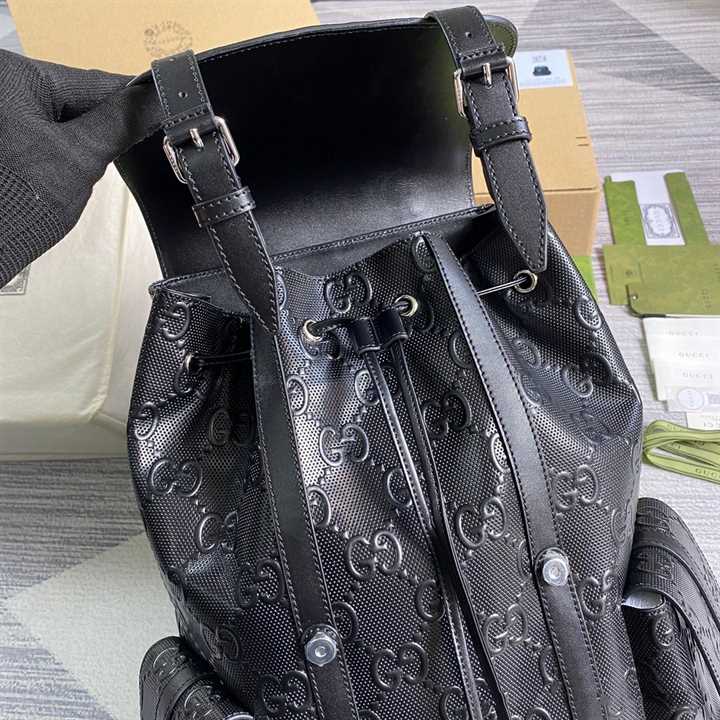 Gg Embossed Backpack In Black Leather GBP014 - 4