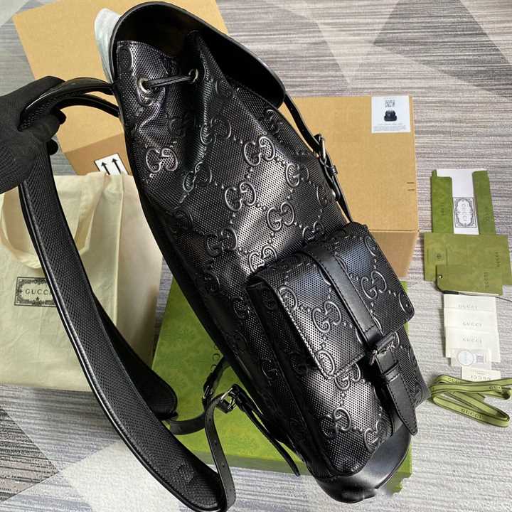 Gg Embossed Backpack In Black Leather GBP014 - 6