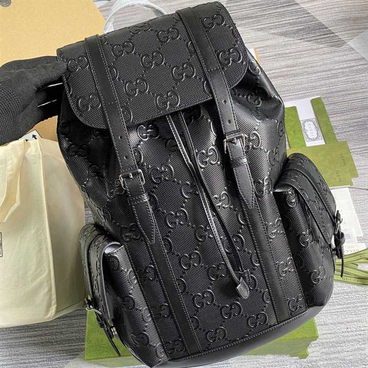 Gg Embossed Backpack In Black Leather GBP014 - 7