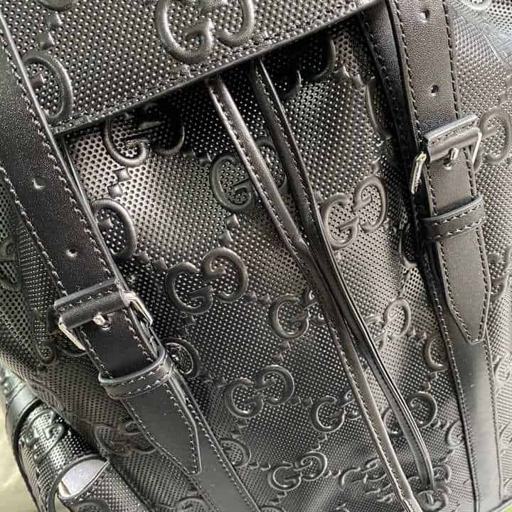 Gg Embossed Backpack In Black Leather GBP014 - 8
