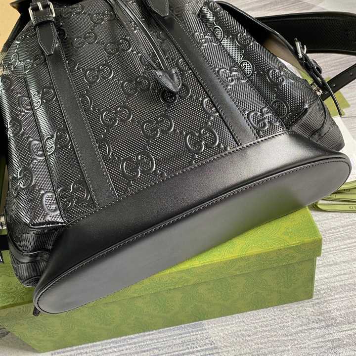 Gg Embossed Backpack In Black Leather GBP014 - 9