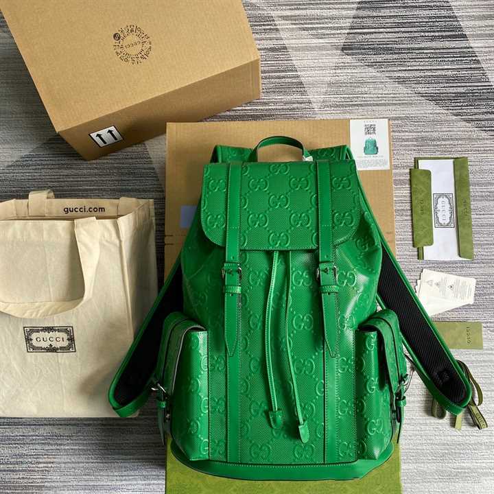 Gg Embossed Backpack In Green Leather GBP015 - 2