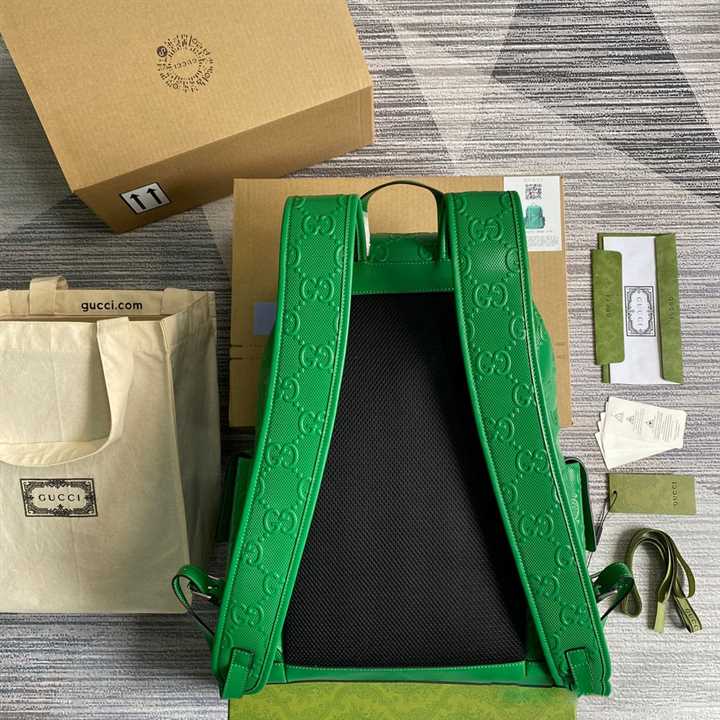 Gg Embossed Backpack In Green Leather GBP015 - 3