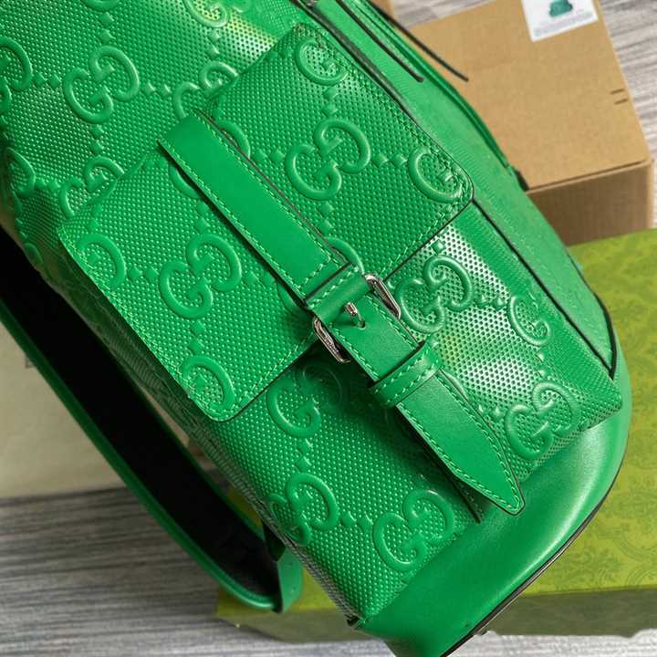 Gg Embossed Backpack In Green Leather GBP015 - 4