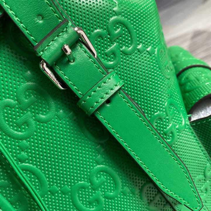 Gg Embossed Backpack In Green Leather GBP015 - 6