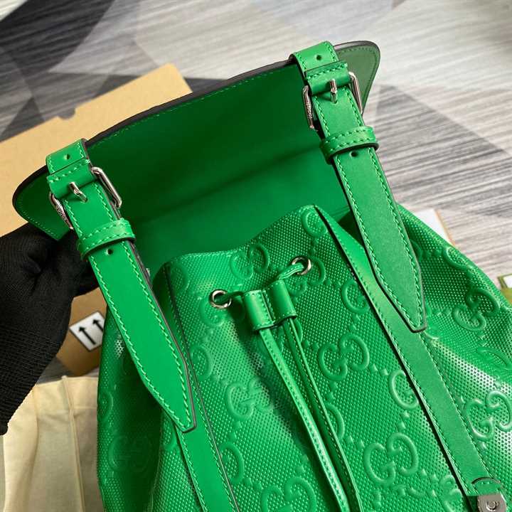 Gg Embossed Backpack In Green Leather GBP015 - 8