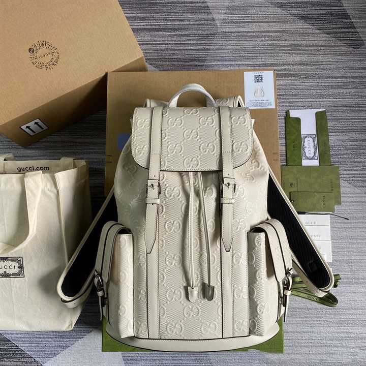 Gg Embossed Backpack In White Leather GBP013 - 2