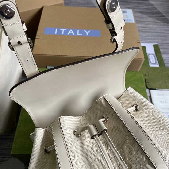 Gg Embossed Backpack In White Leather GBP013 - 4