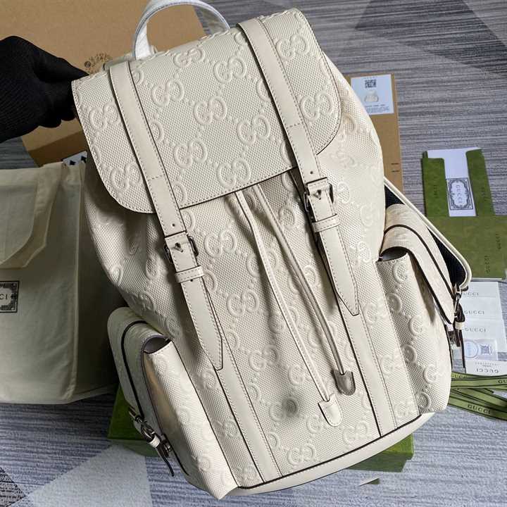 Gg Embossed Backpack In White Leather GBP013 - 7