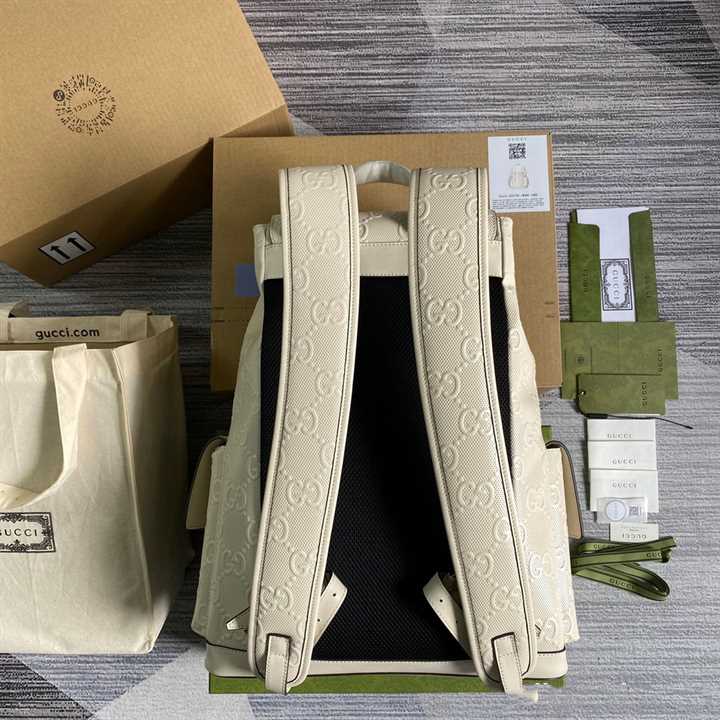 Gg Embossed Backpack In White Leather GBP013 - 3